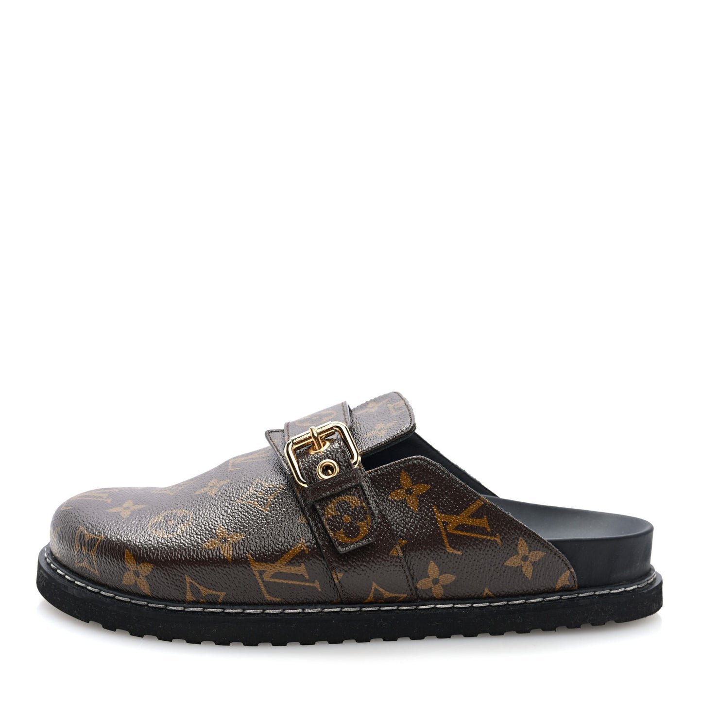 Patent Monogram Womens Cosy Flat Comfort Clog Mules 41 Brown