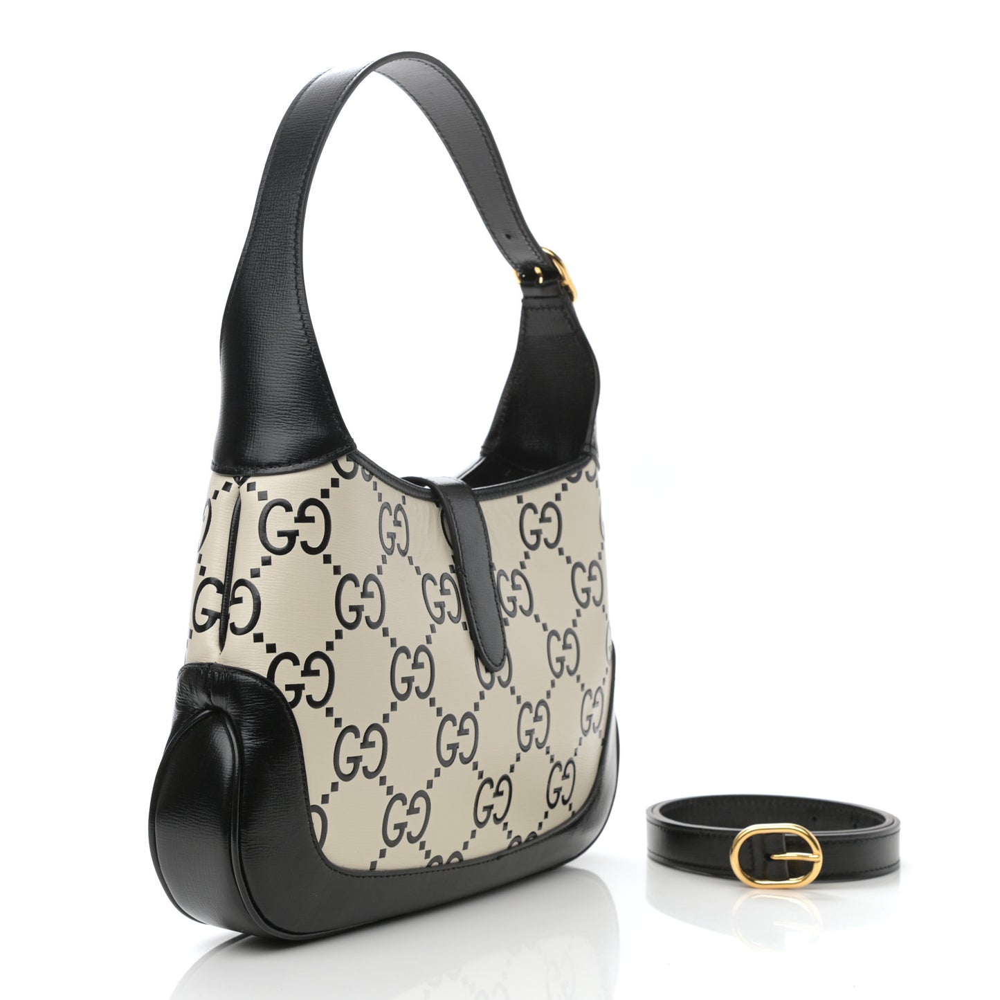 Azalea Calfskin GG Monogram Bi-Color Debossed Small Jackie 1961 Hobo Mystic White Black
