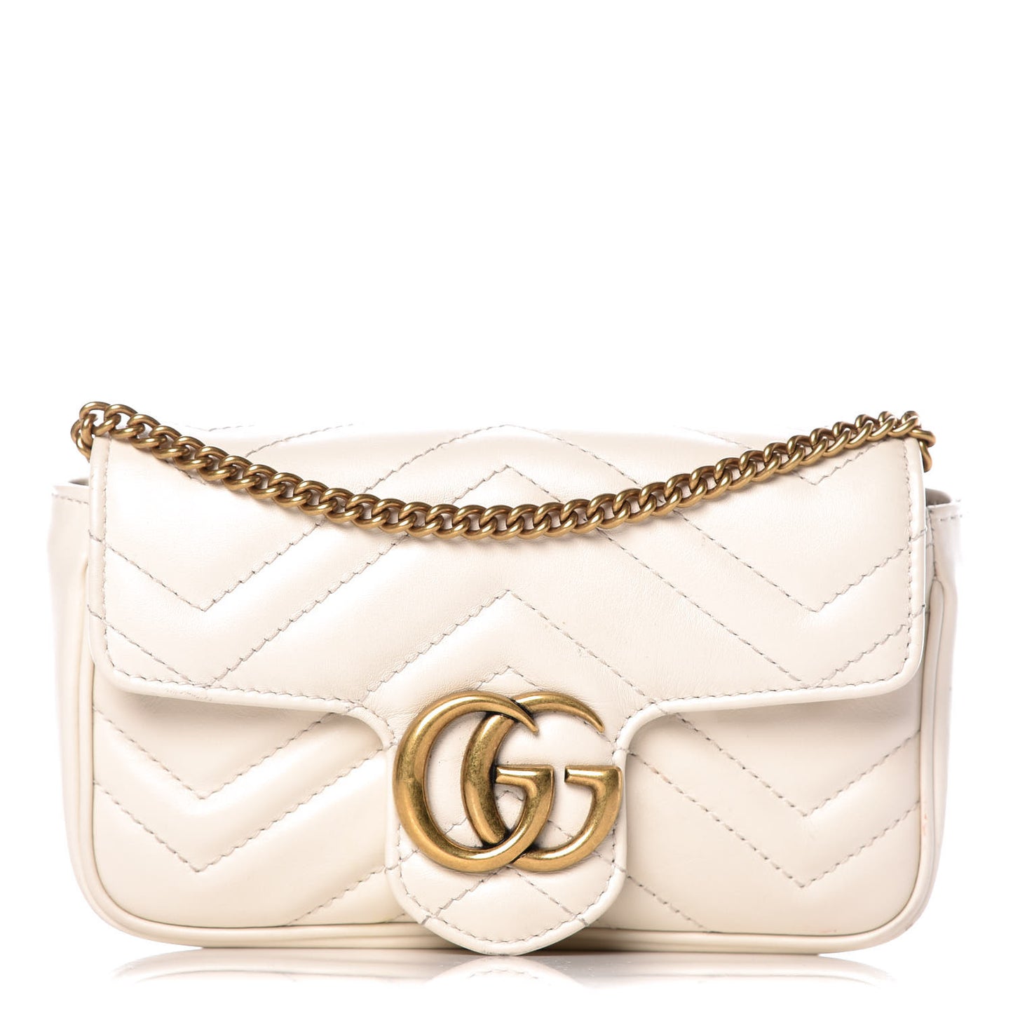 Calfskin Matelasse Super Mini GG Marmont Shoulder Bag White