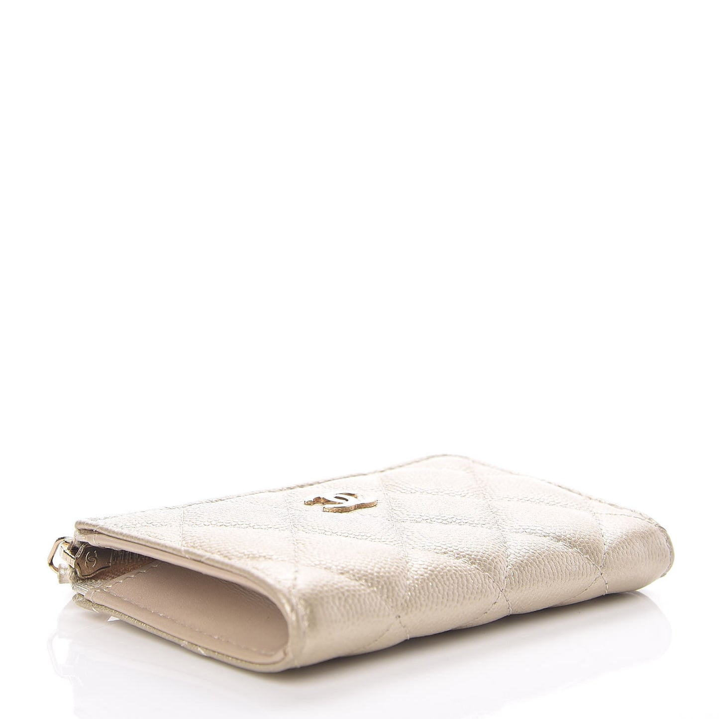 Metallic Caviar Quilted Key Holder Case Light Gold