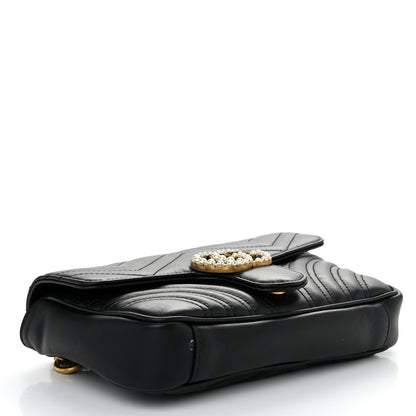 Gucci Calfskin Matelasse Pearly GG Marmont Chain Belt Bag Black 4 of 11
