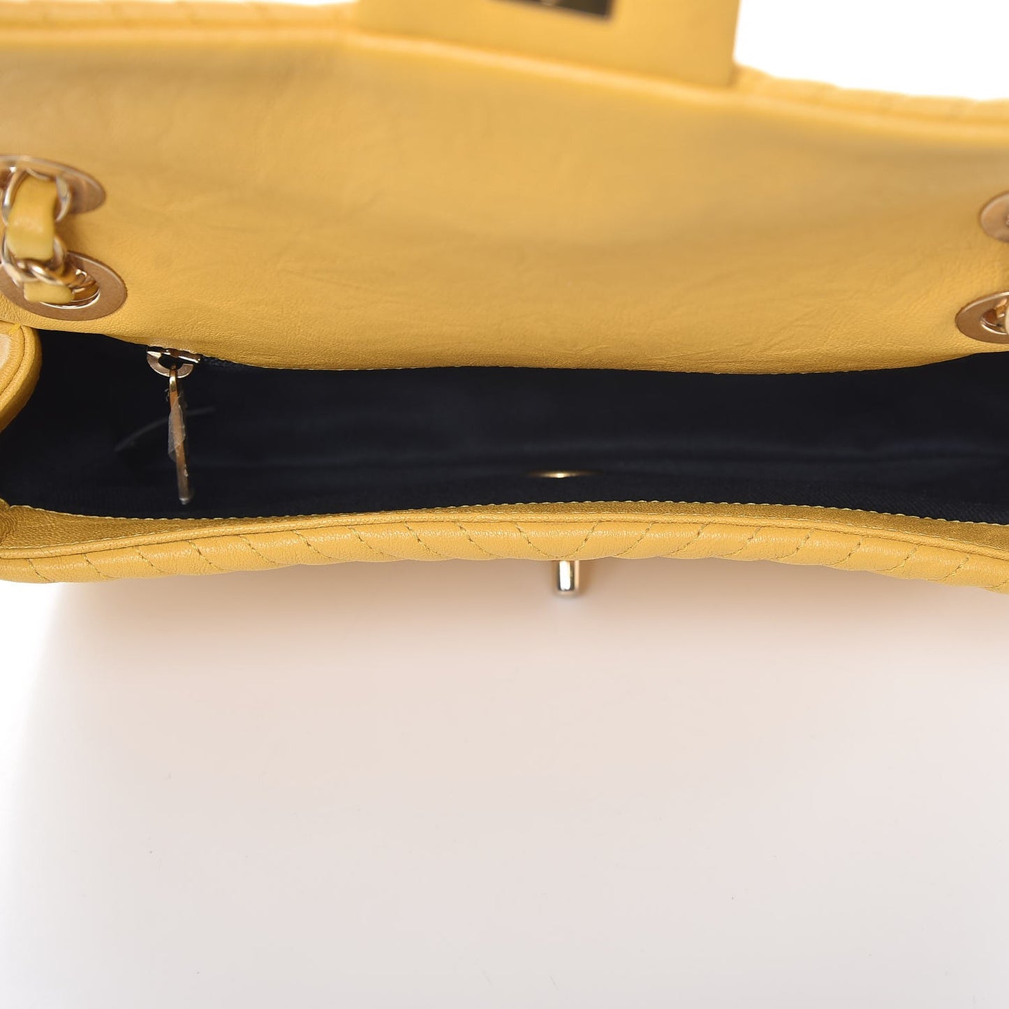 Calfskin Chevron Quilted Small Surpique Flap Yellow