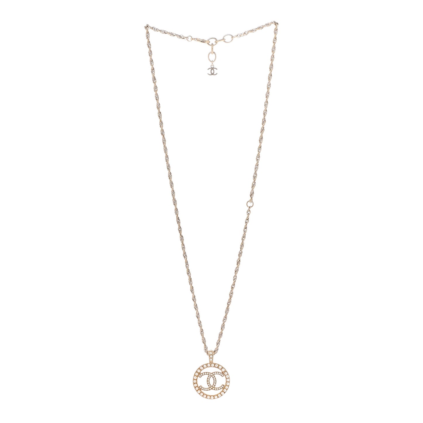 Pearl CC Round Pendant Necklace Gold
