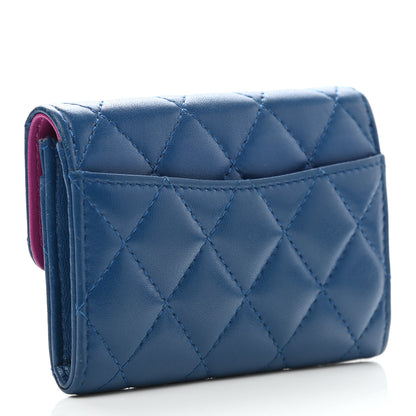 Chanel Lambskin Quilted Flap Card Holder Wallet Blue Pink 3 of 9