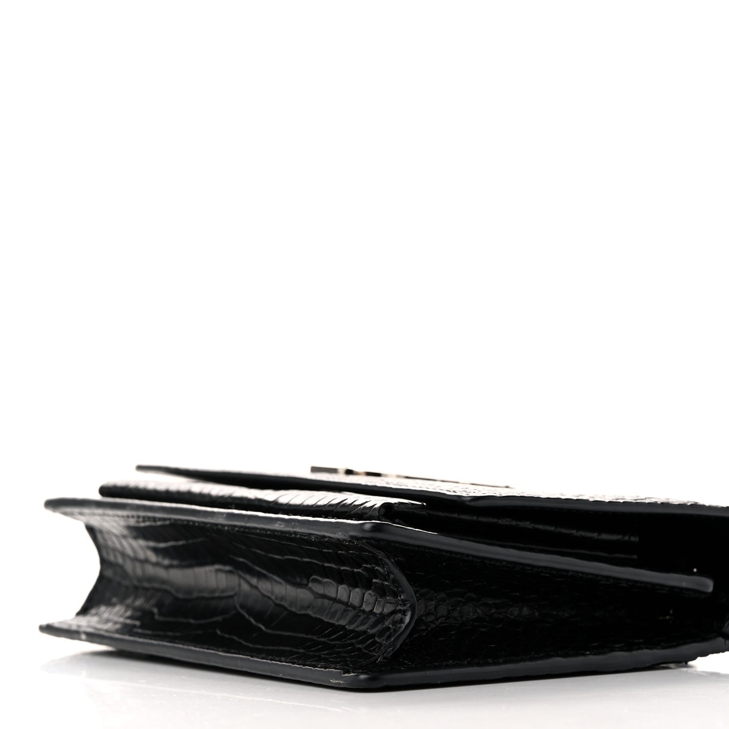 Calfskin Crocodile Embossed Monogram Sunset Top Handle Chain Wallet Black