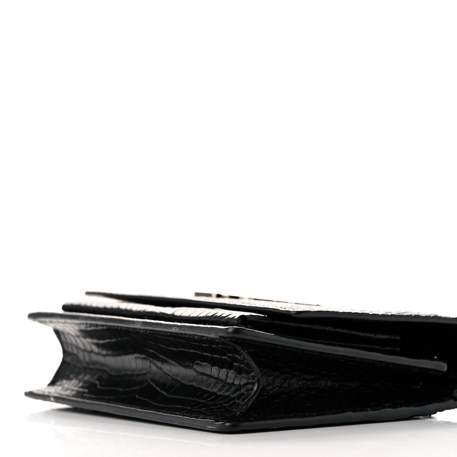 Saint Laurent Calfskin Crocodile Embossed Monogram Sunset Top Handle Chain Wallet Black 9 of 10