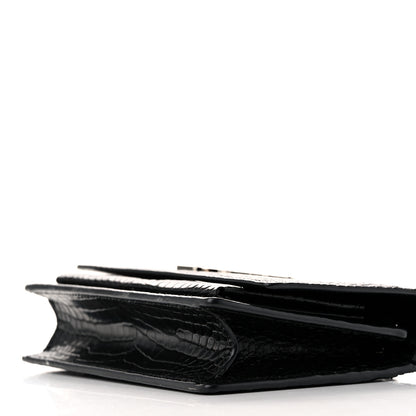 Saint Laurent Calfskin Crocodile Embossed Monogram Sunset Top Handle Chain Wallet Black 9 of 10