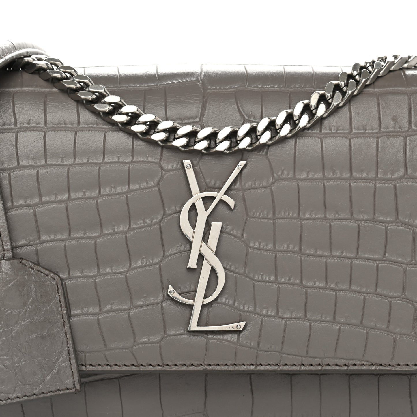 Calfskin Crocodile Embossed Medium Monogram Sunset Fog