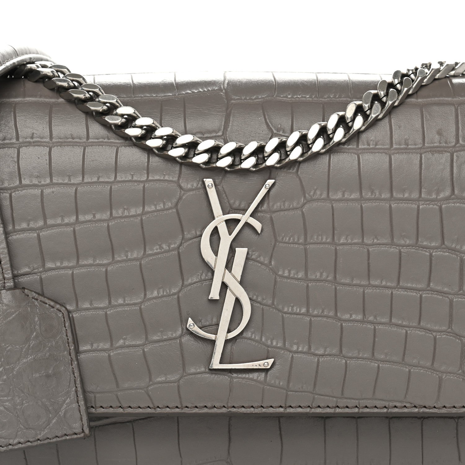Saint Laurent Calfskin Crocodile Embossed Medium Monogram Sunset Fog 8 of 13