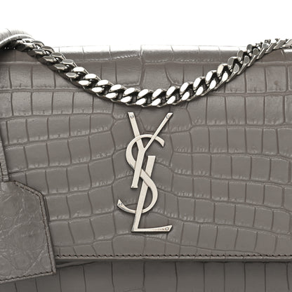 Saint Laurent Calfskin Crocodile Embossed Medium Monogram Sunset Fog 8 of 13