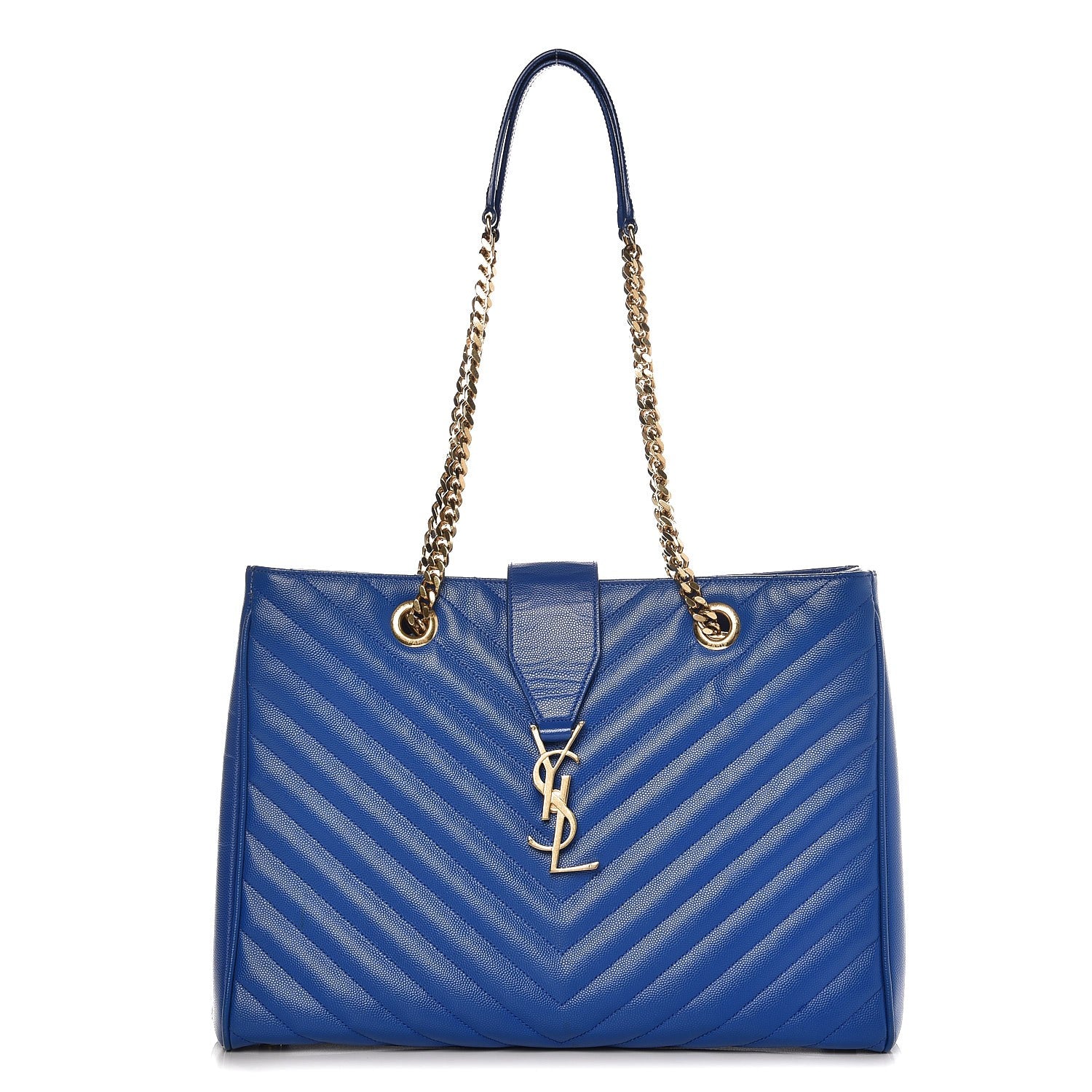 Saint Laurent Grain De Poudre Matelasse Chevron Monogram Shopping Bag Blue Majorelle 1 of 12