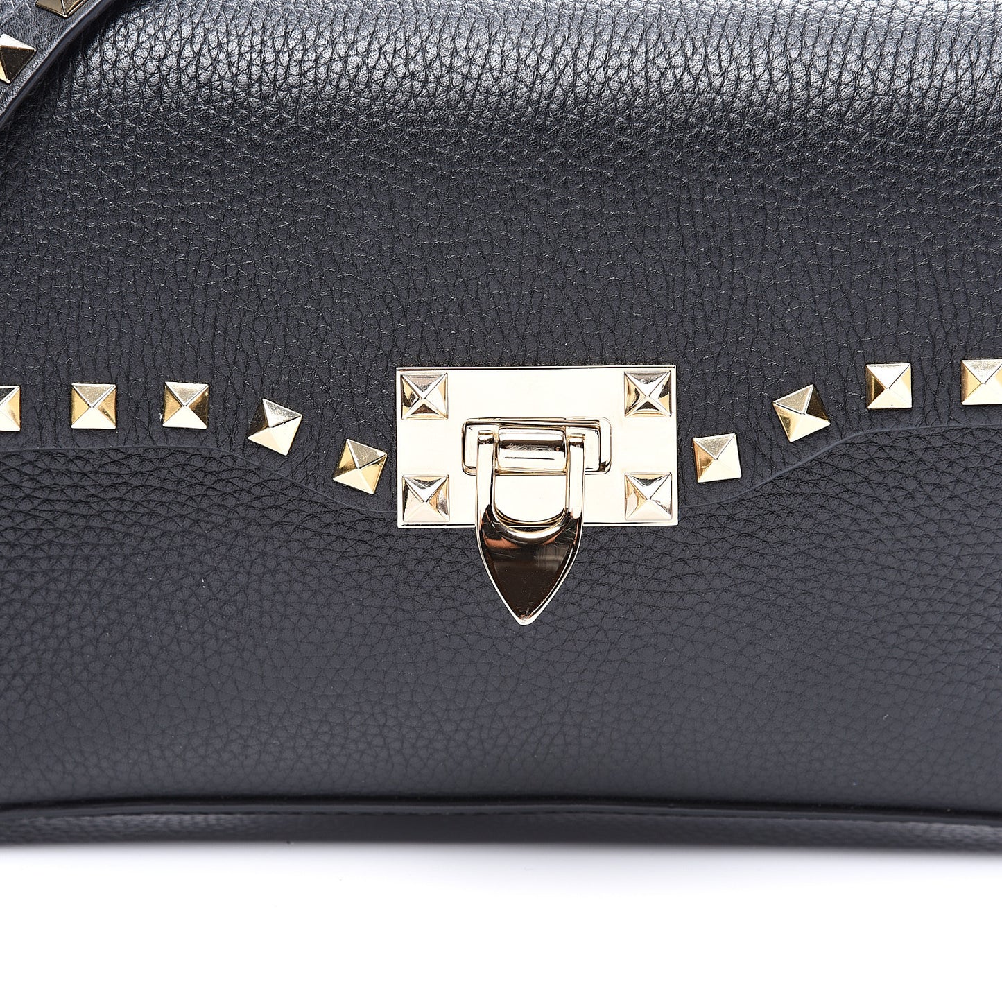 Pebbled Calfskin Medium Rockstud Flip Lock Crossbody Bag Black