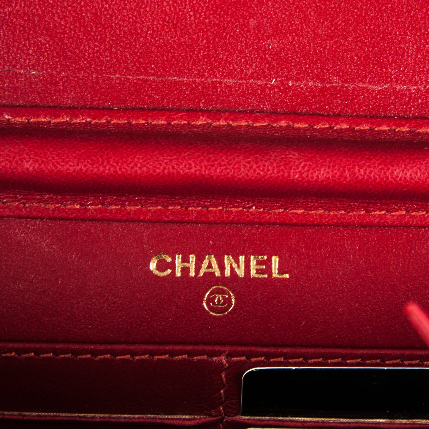 Glazed Calfskin Quilted Wallet On Chain WOC Dark Red