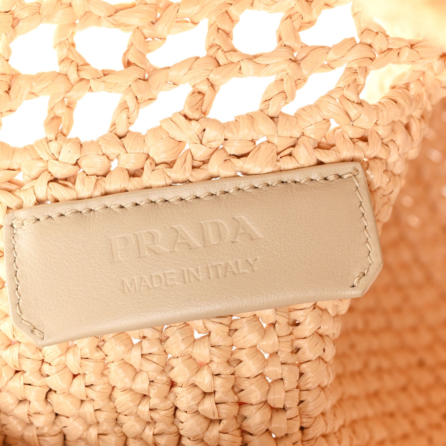 Yarn Raffia Effect Crochet Logo Embroidered Small Tote Bag Naturale
