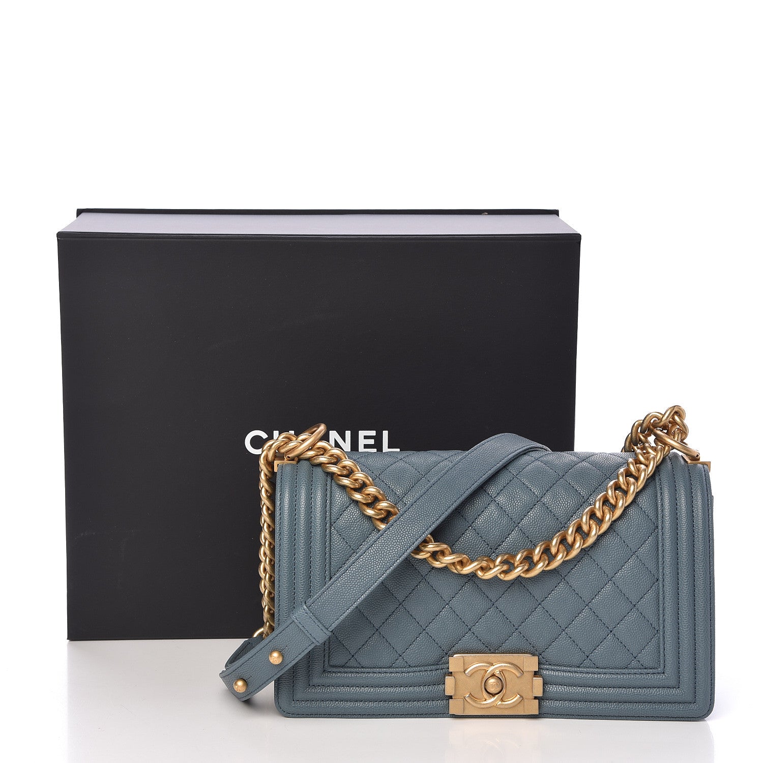 Chanel Caviar Quilted Medium Boy Flap Blue 10 of 10