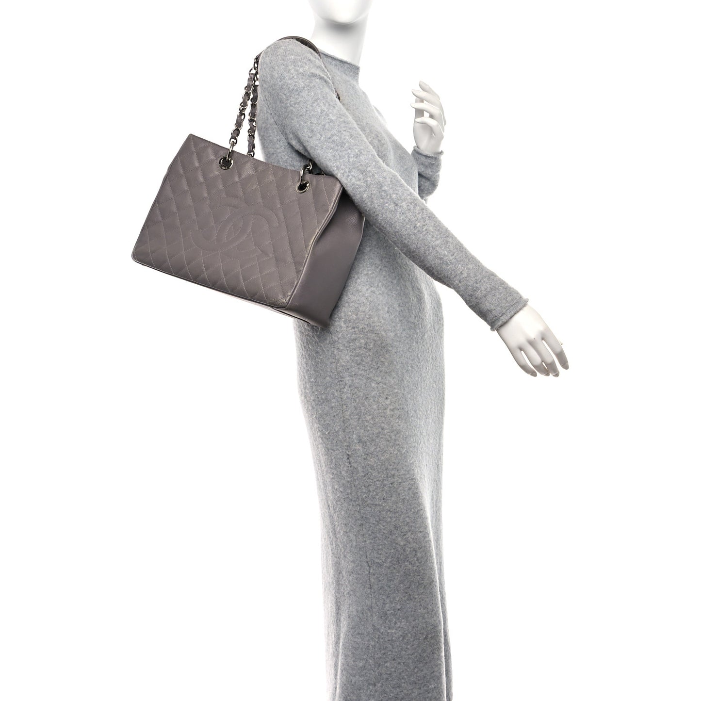 Caviar Quilted Grand Shopping Tote GST Light Grey