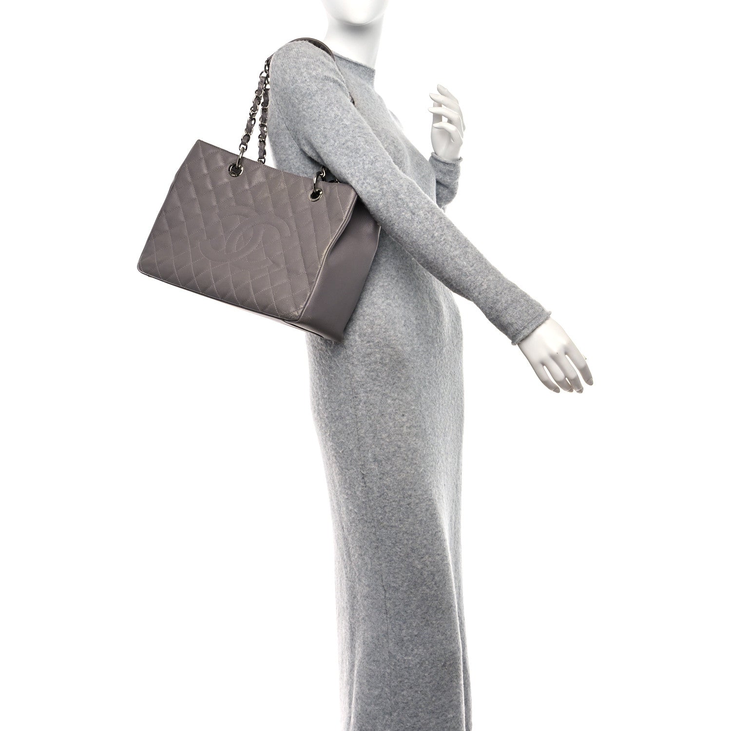 Chanel Caviar Quilted Grand Shopping Tote GST Light Grey 3 of 16