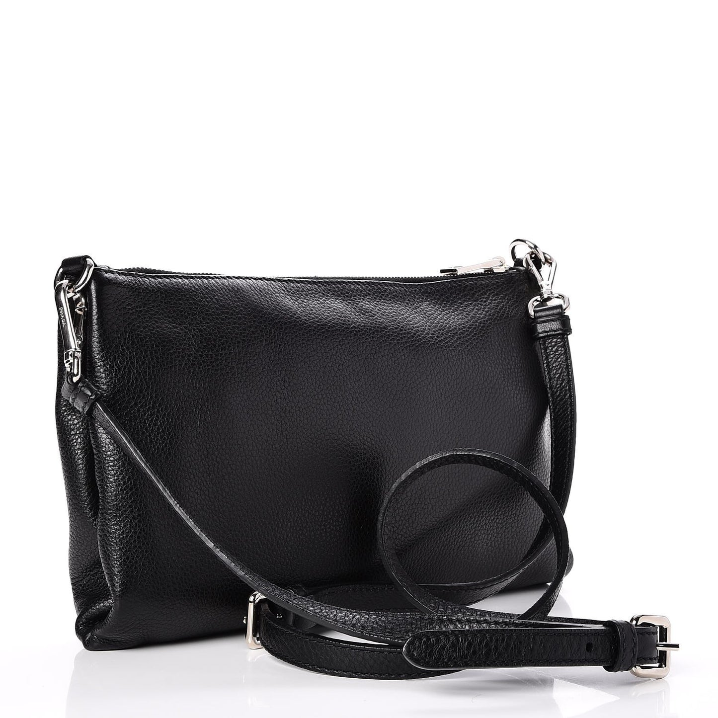 Vitello Daino Zippered Crossbody Bag Black