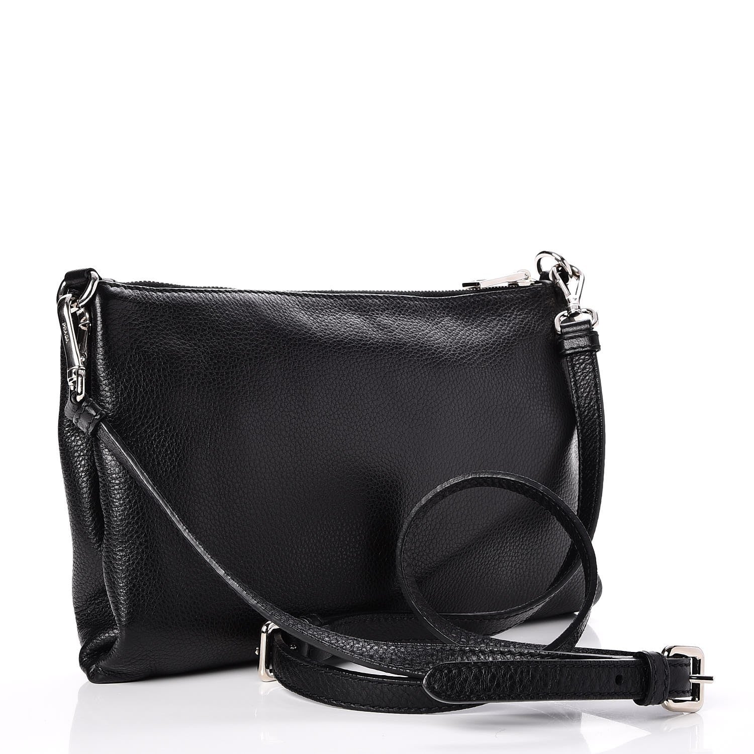 Prada Vitello Daino Zippered Crossbody Bag Black 3 of 8