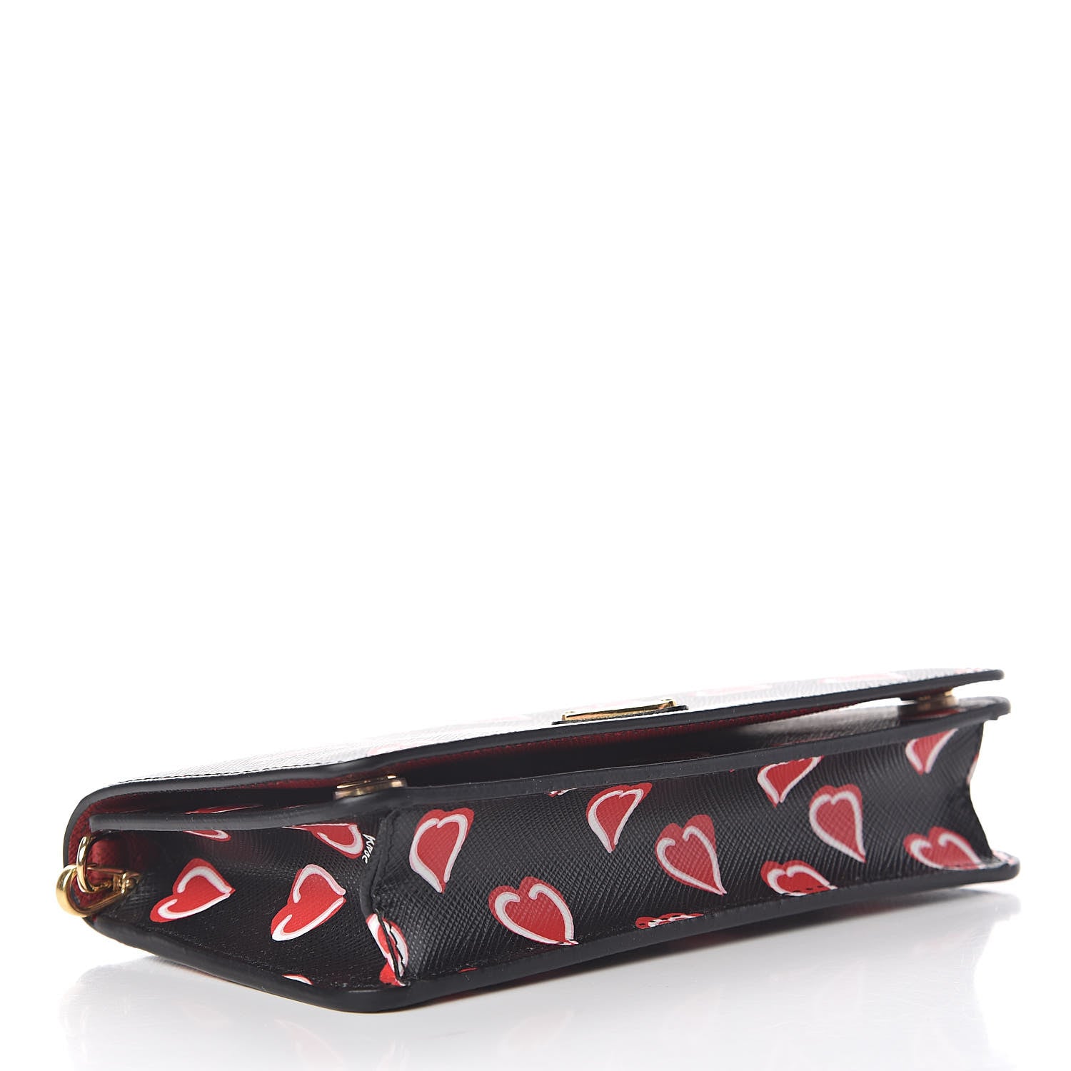 Prada Saffiano Heart Print Chain Wallet Black 4 of 8