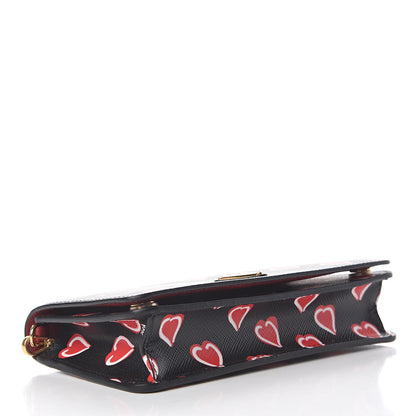 Prada Saffiano Heart Print Chain Wallet Black 4 of 8