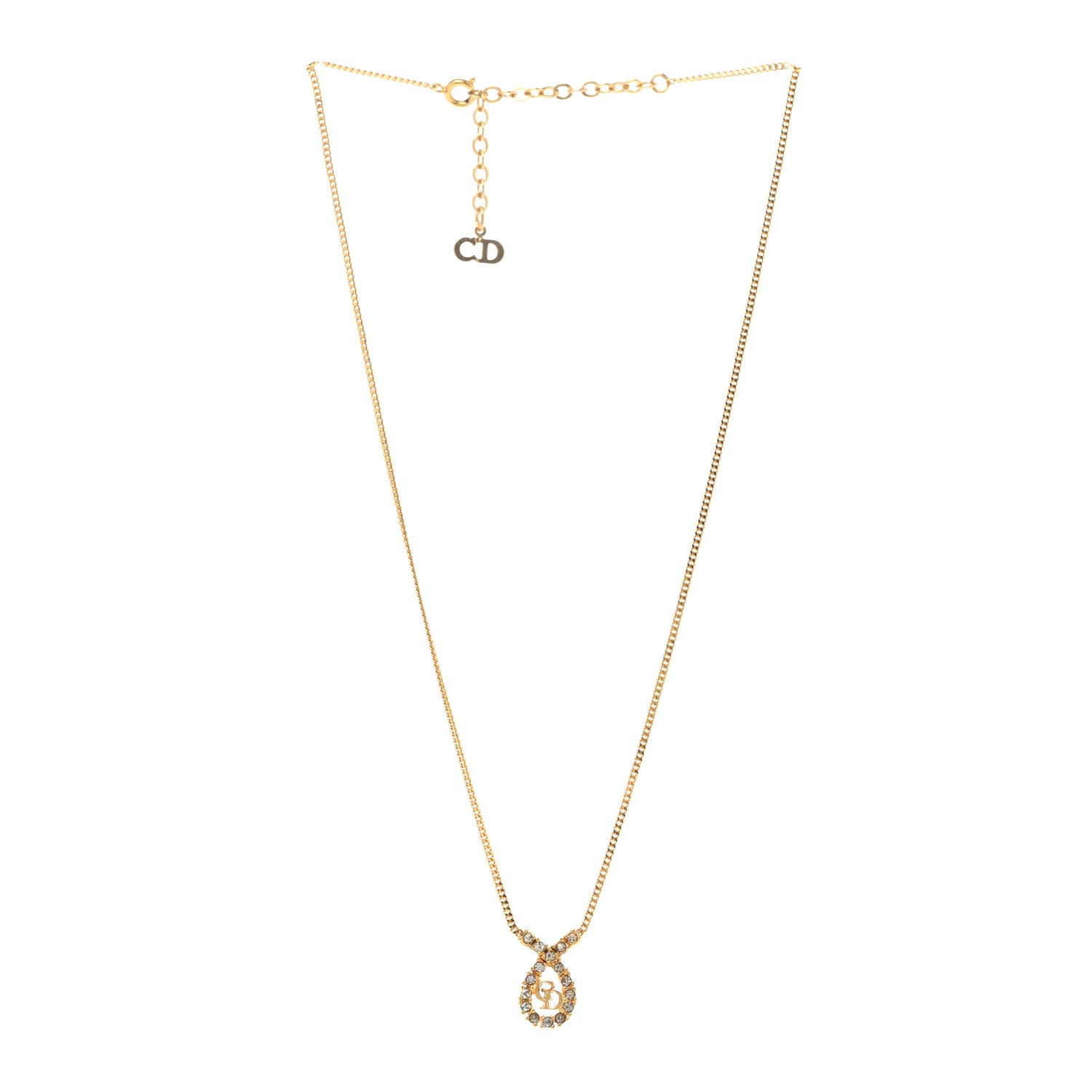 Christian Dior Metal Crystal CD Necklace Gold 3 of 7