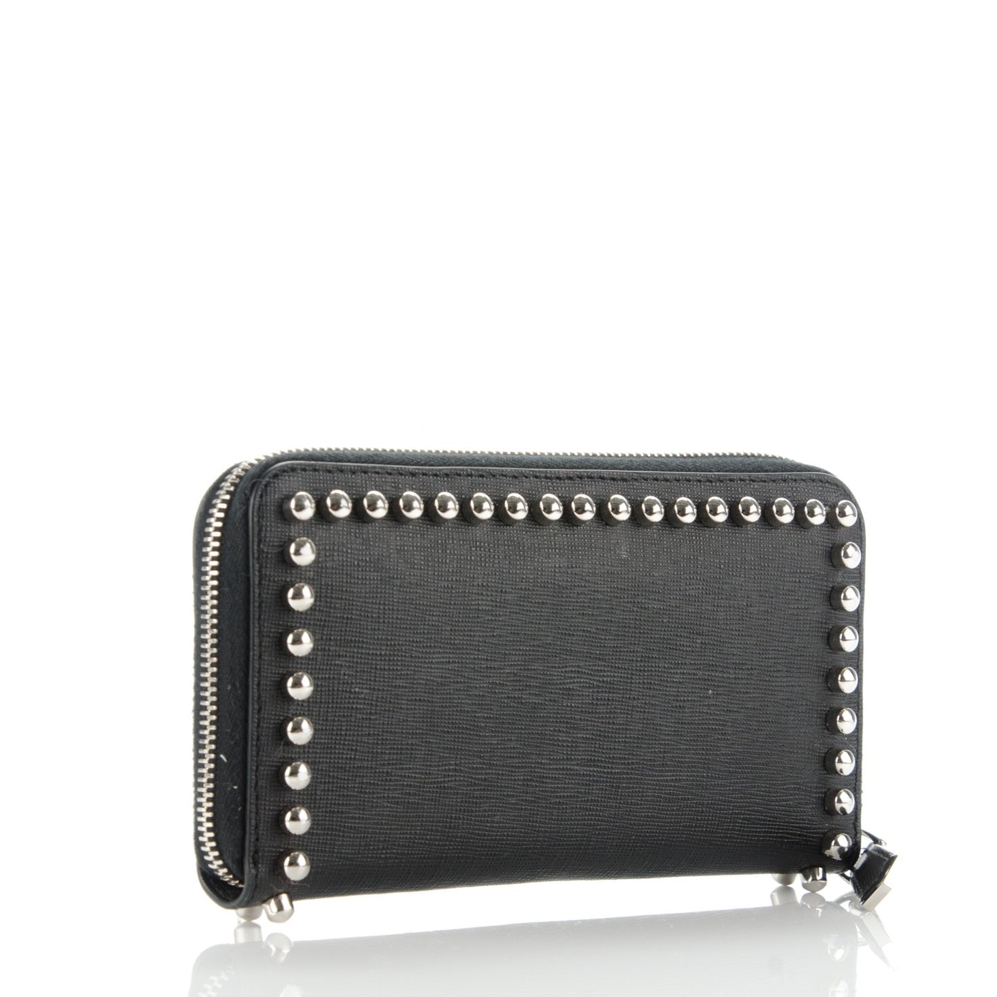 Vitello Elite Mink Fur Studded Karlito Zip Around Wallet Black
