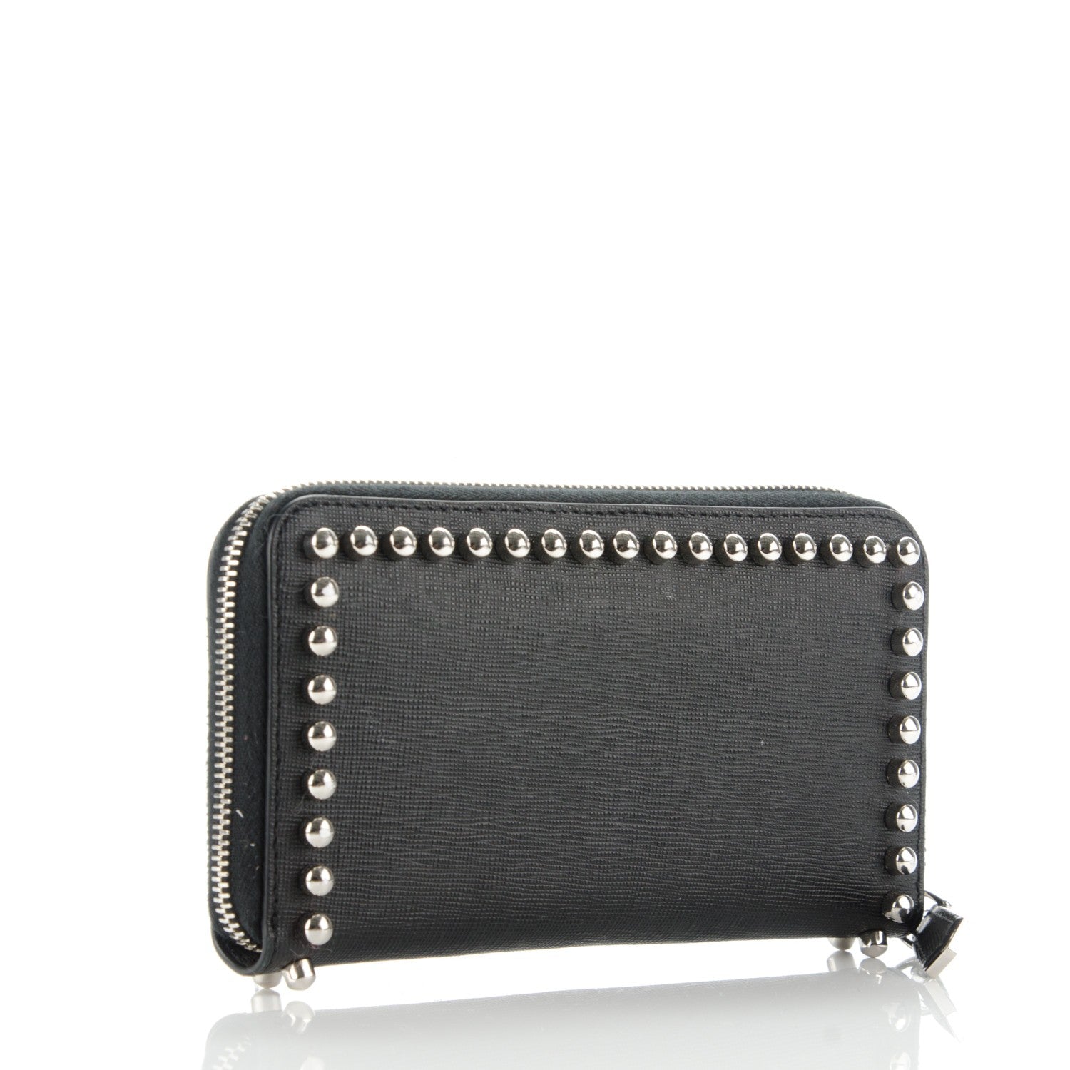 Fendi Vitello Elite Mink Fur Studded Karlito Zip Around Wallet Black 3 of 9