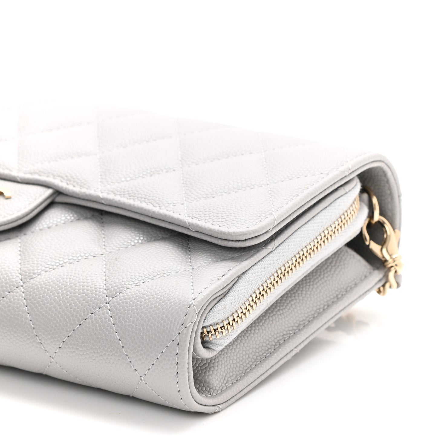 Caviar Quilted Phone Holder Wallet on Removable Chain Grey