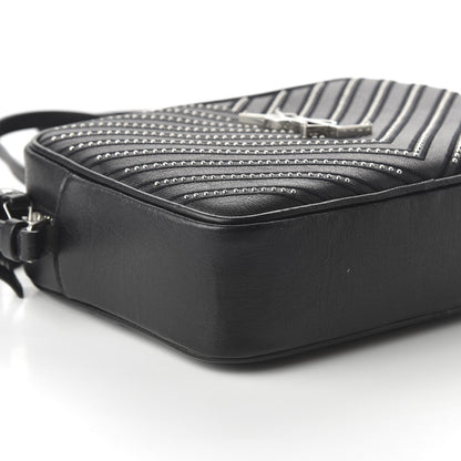 Saint Laurent Calfskin Studded Matelasse Monogram Lou Camera Bag Black 7 of 9