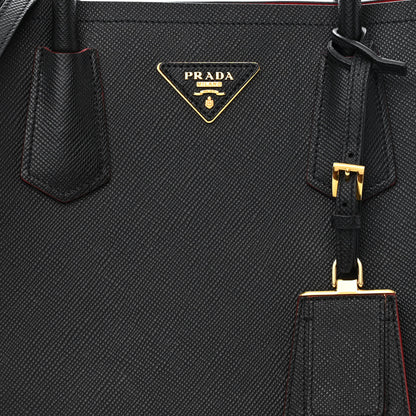 Prada Saffiano Cuir Small Double Bag Black Fuoco 8 of 14