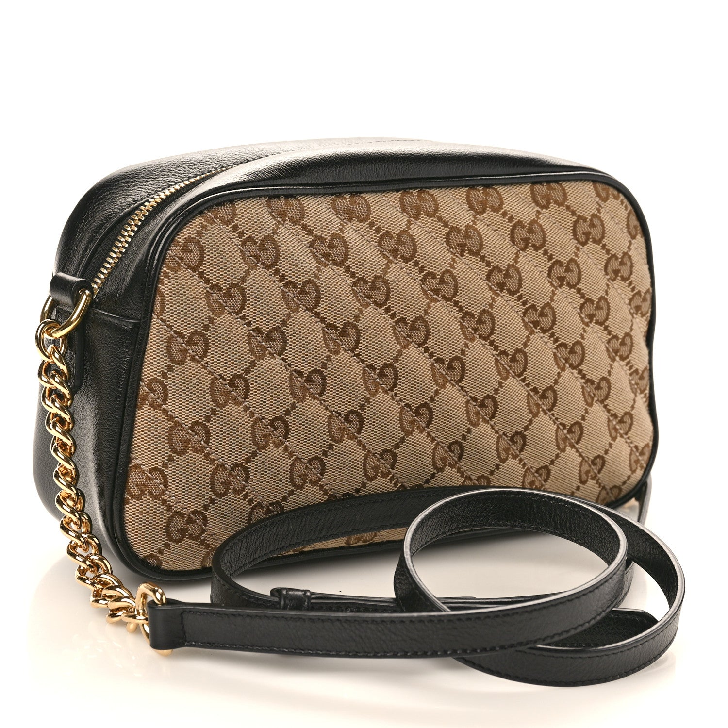Gucci Monogram Matelasse Diagonal Small GG Marmont Chain Shoulder Bag Beige Black 3 of 11