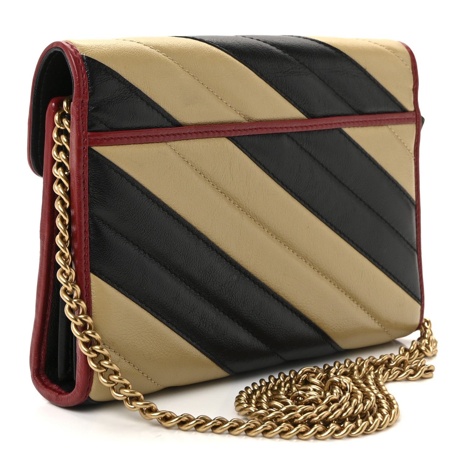 Gucci Azalea Calfskin Matelasse Diagonal Patchwork Torchon GG Marmont Chain Wallet Black Beige Romantic Cerise 3 of 9