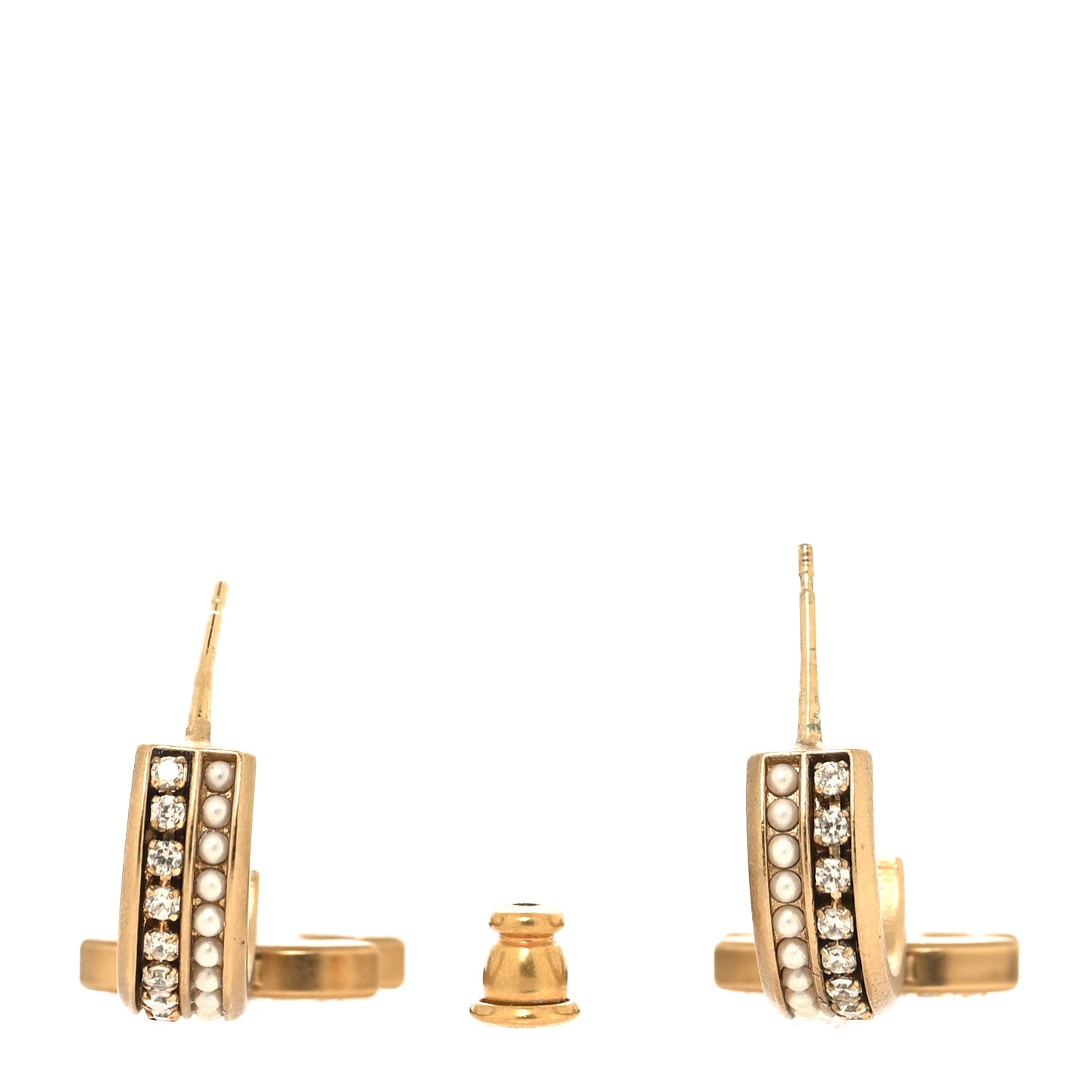 Chanel Crystal Pearl CC Hoop Drop Earrings Gold 3 of 4
