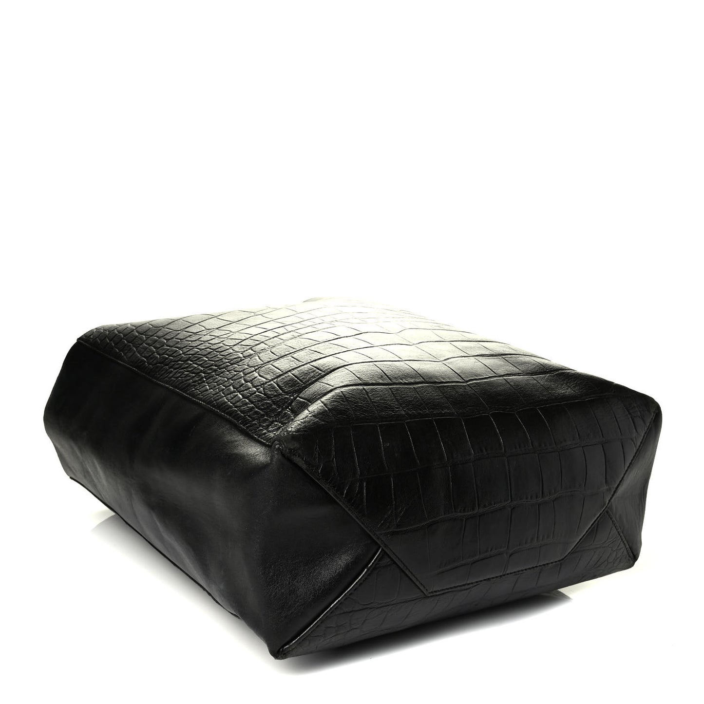 Lambskin Crocodile Embossed Vertical Cabas Black
