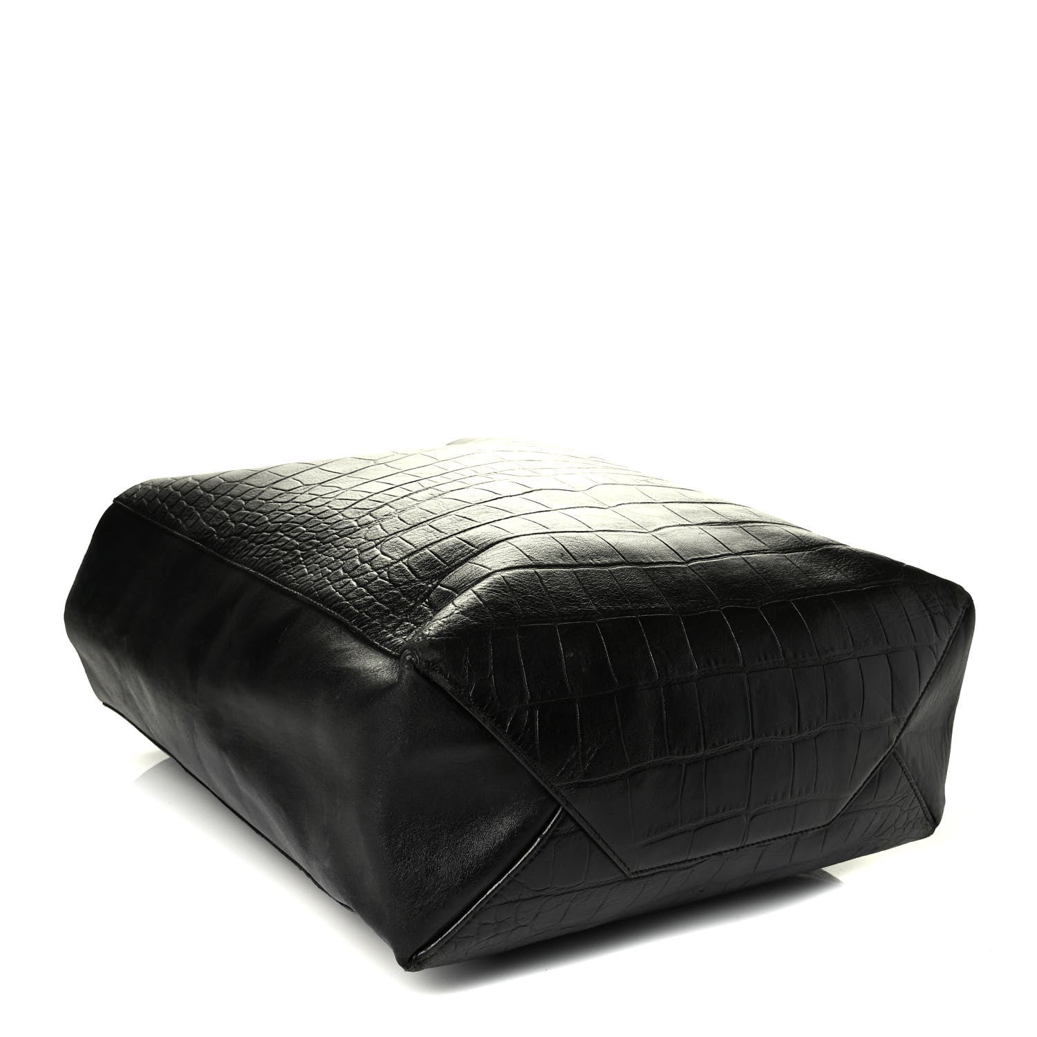 Celine Lambskin Crocodile Embossed Vertical Cabas Black 3 of 7