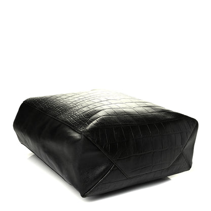 Celine Lambskin Crocodile Embossed Vertical Cabas Black 3 of 7