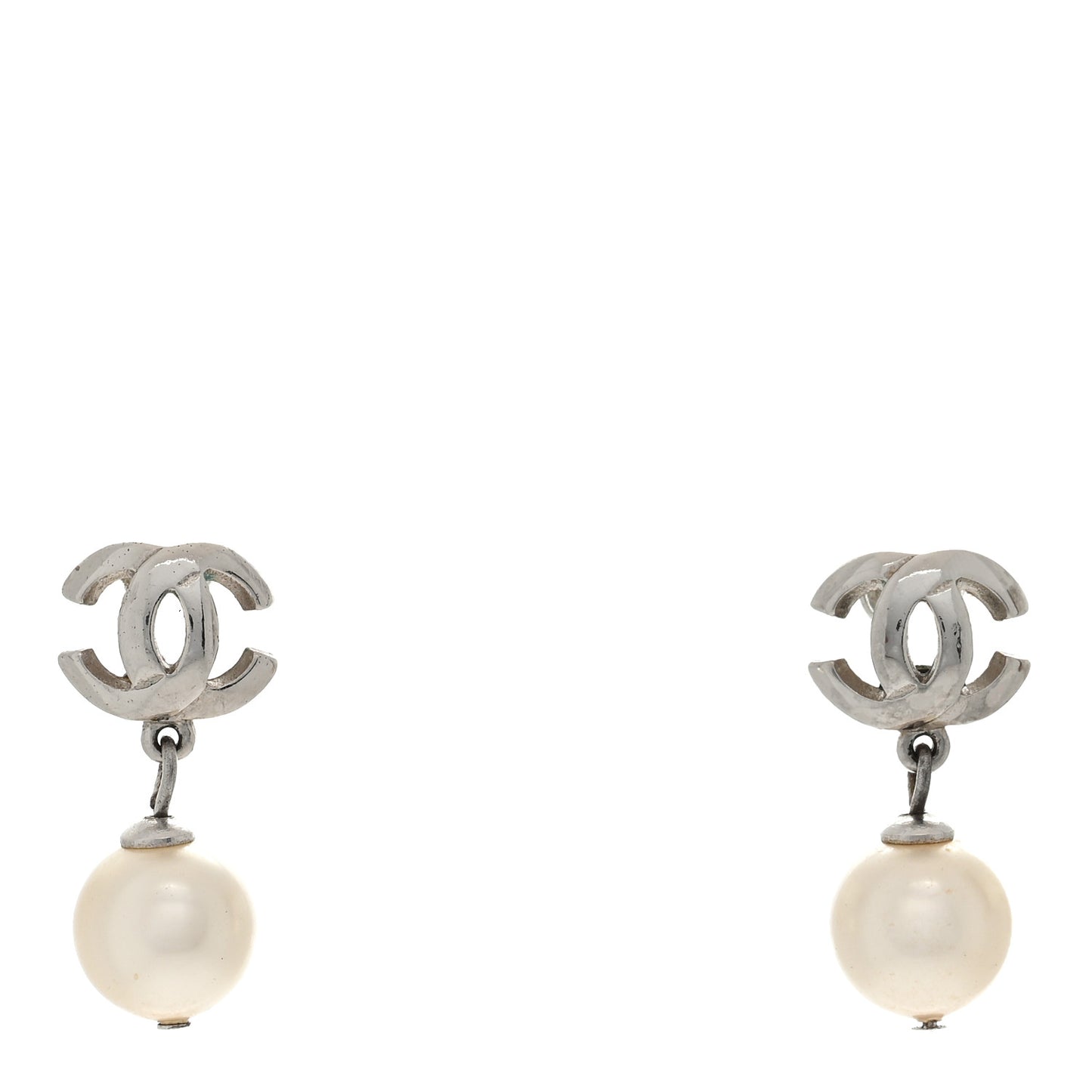 CC Pearl Drop Earrings Silver
