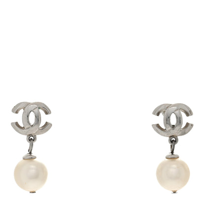 Chanel CC Pearl Drop Earrings Silver 1 of 4
