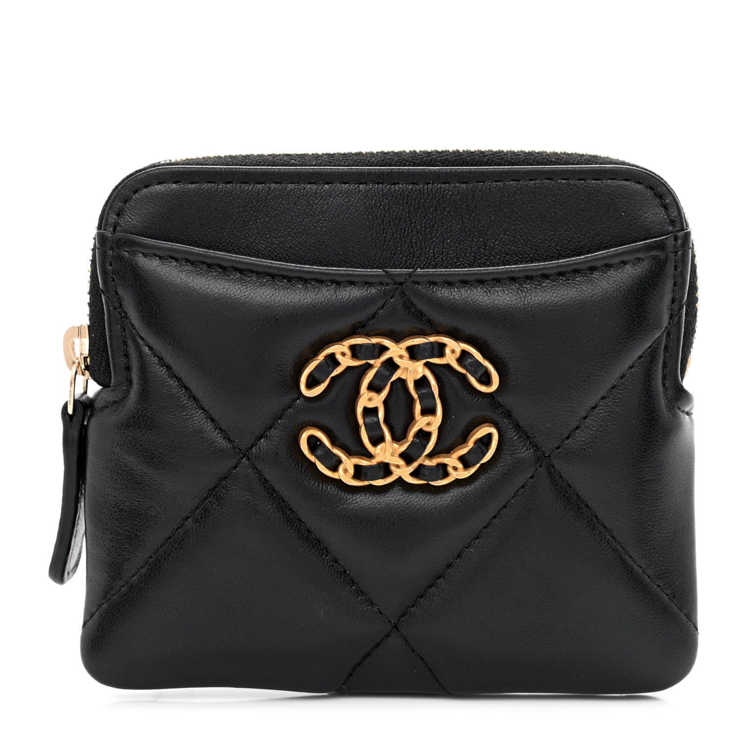 Chanel Lambskin Quilted Chanel 19 Zip Card Holder Wallet Black 1 of 10