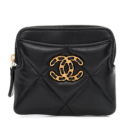 Chanel Lambskin Quilted Chanel 19 Zip Card Holder Wallet Black 1 of 10