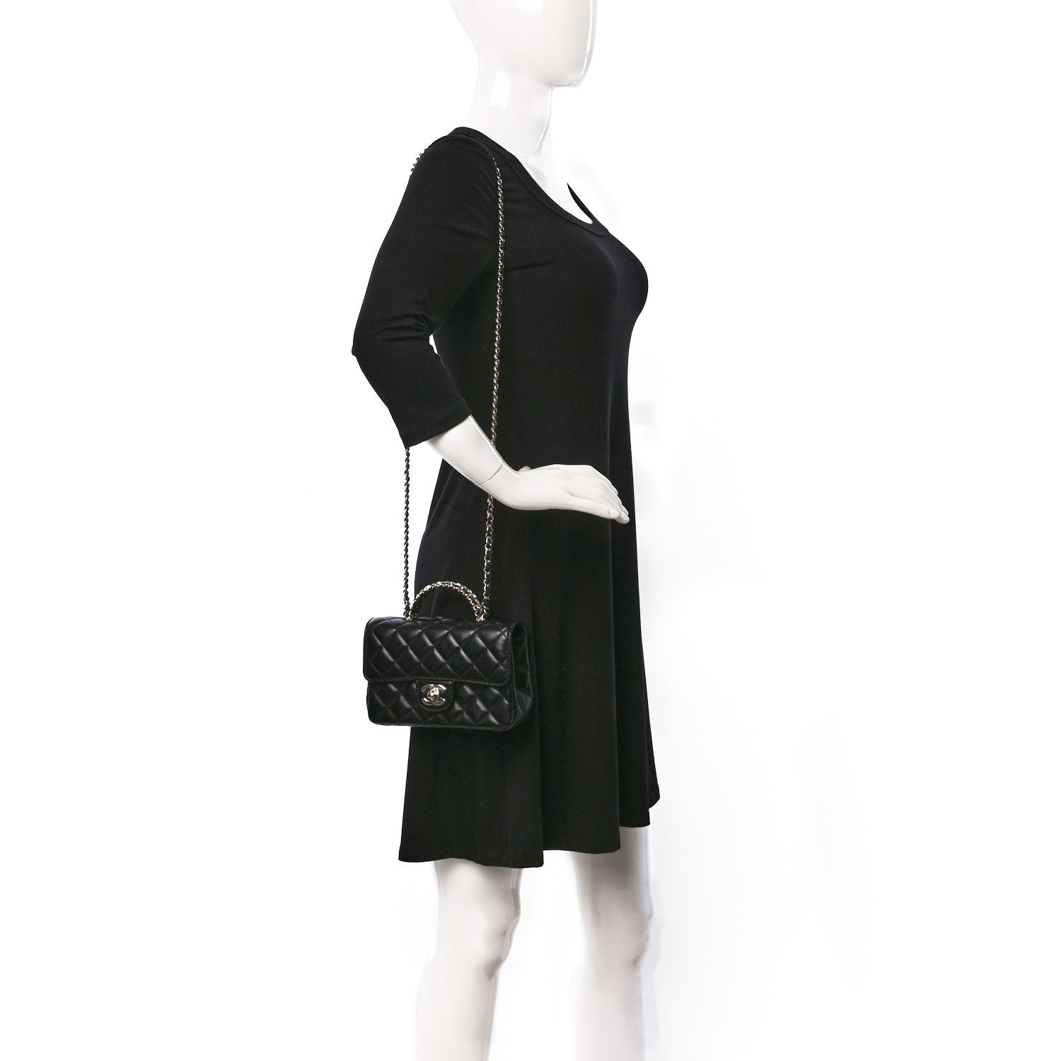 Chanel Lambskin Quilted Mini Crystal Top Handle Rectangular Flap Black 2 of 12
