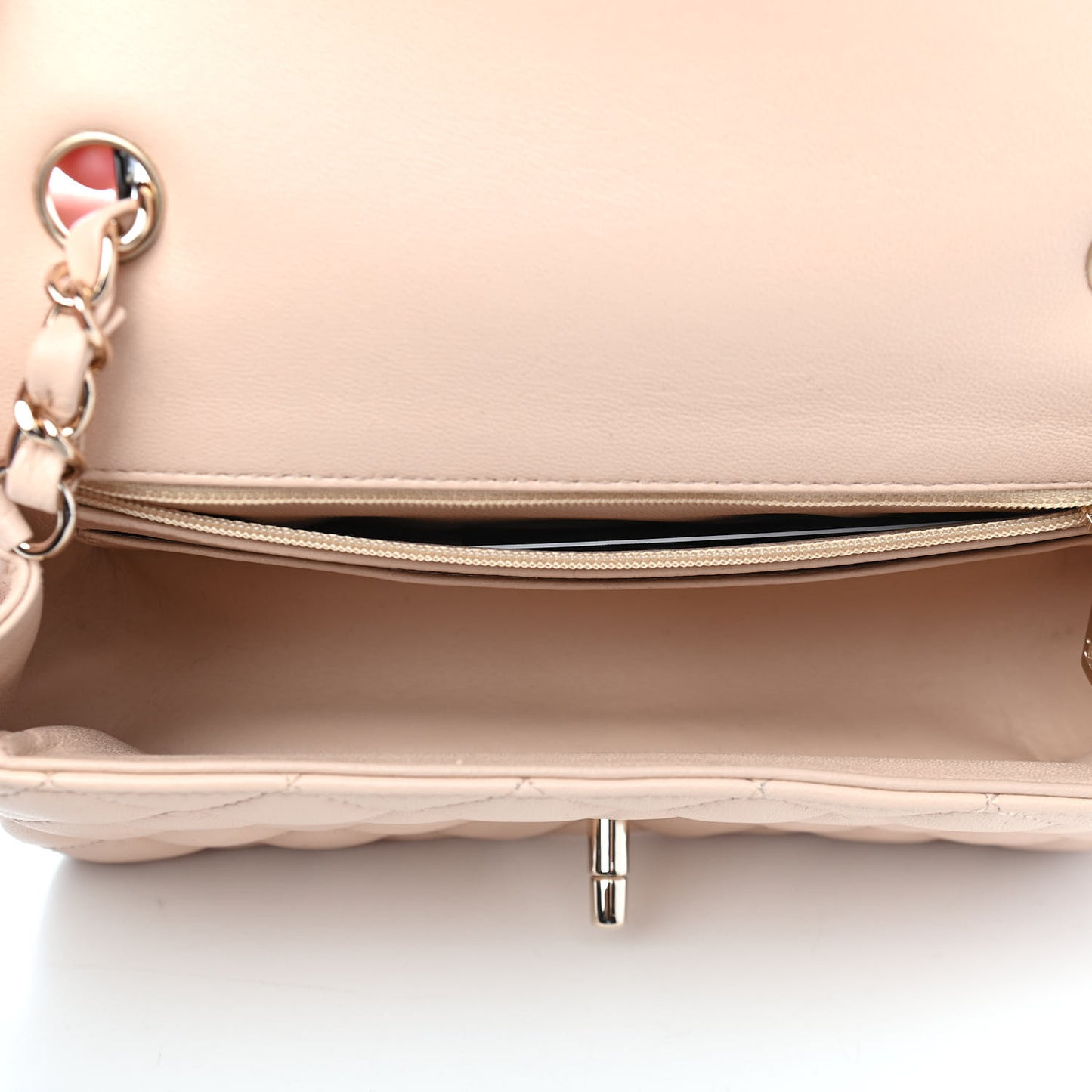 Lambskin Quilted Mini Rectangular Flap Beige