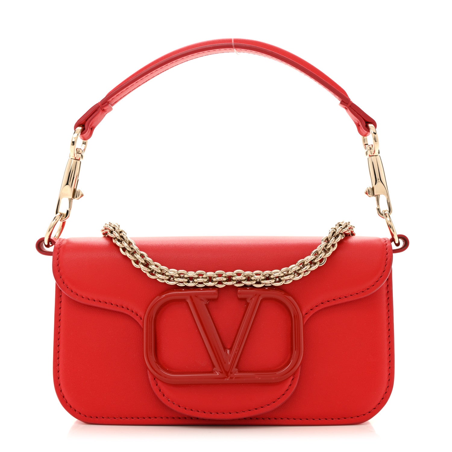 Valentino Garavani Calfskin Enamel Vlogo Small Loco Shoulder Bag Rouge Pur 1 of 10