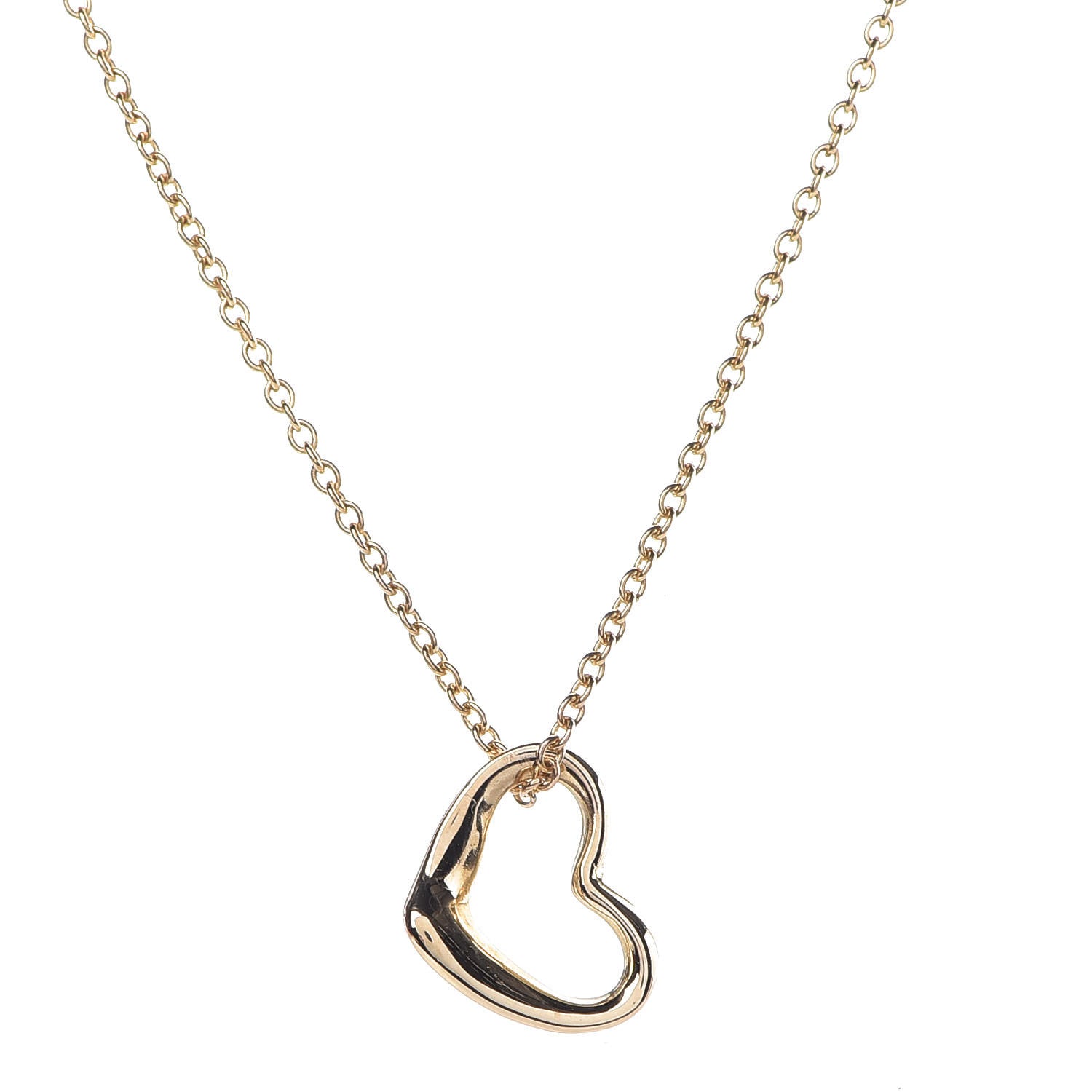 Tiffany 18K Yellow Gold 11mm Elsa Peretti Open Heart Pendant Necklace 4 of 8