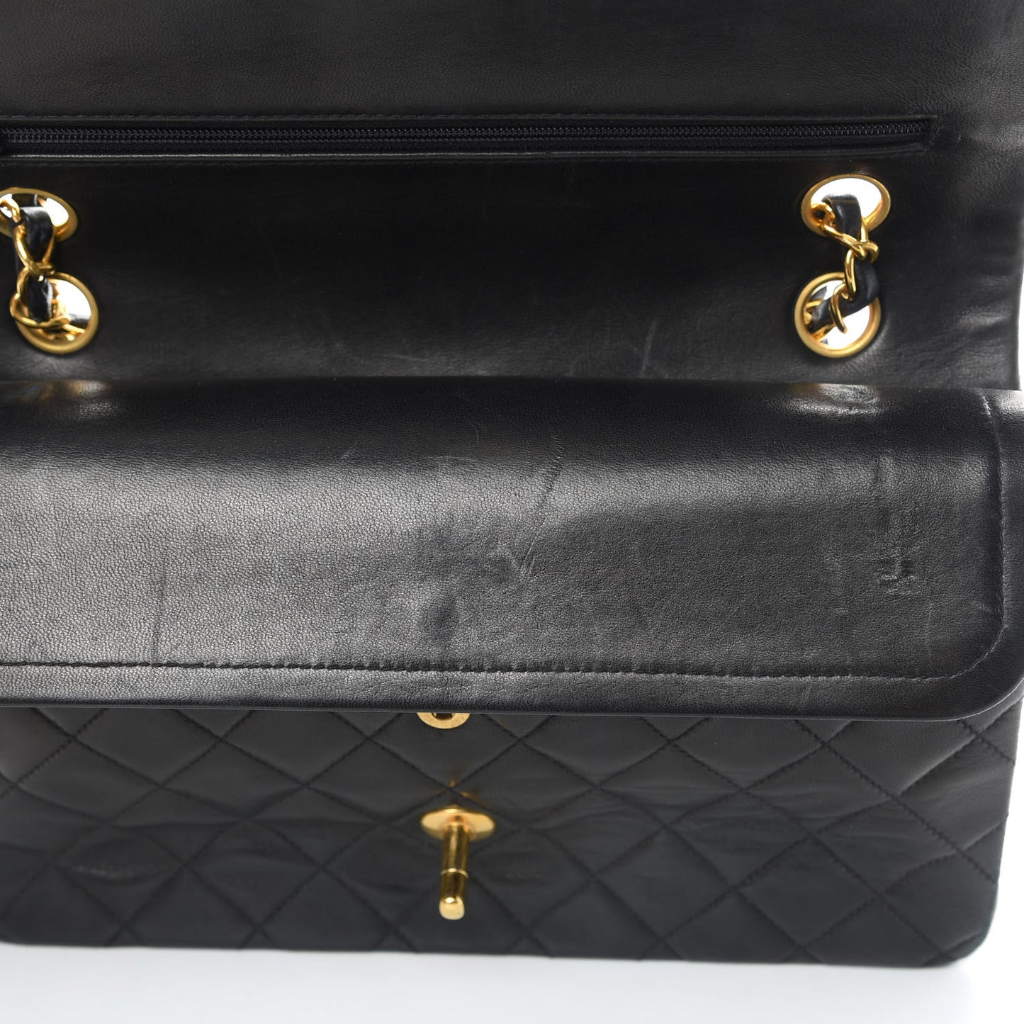 Lambskin Quilted Medium Double Flap Black