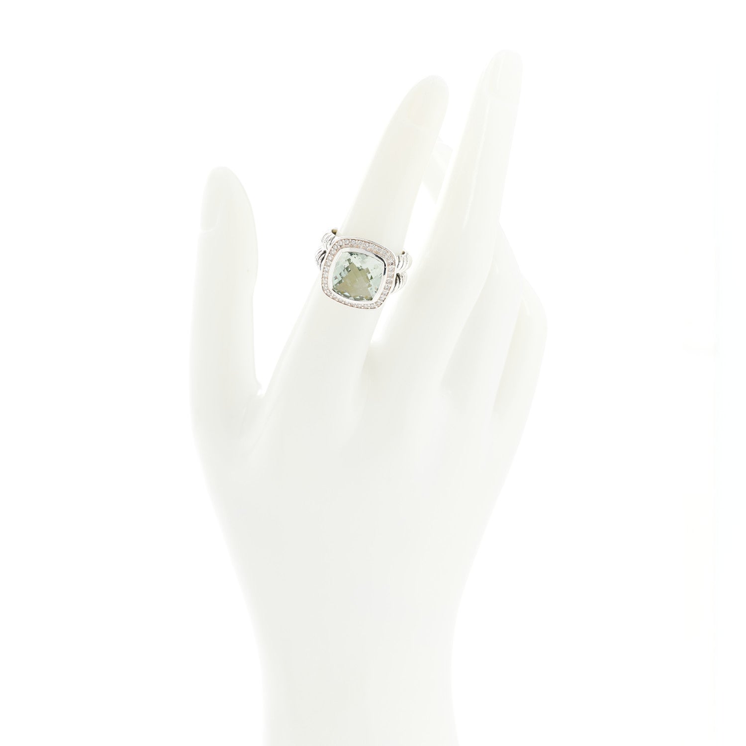 David Yurman Sterling Silver Diamond Prasiolite 11mm Albion Ring 53 6.25 2 of 5