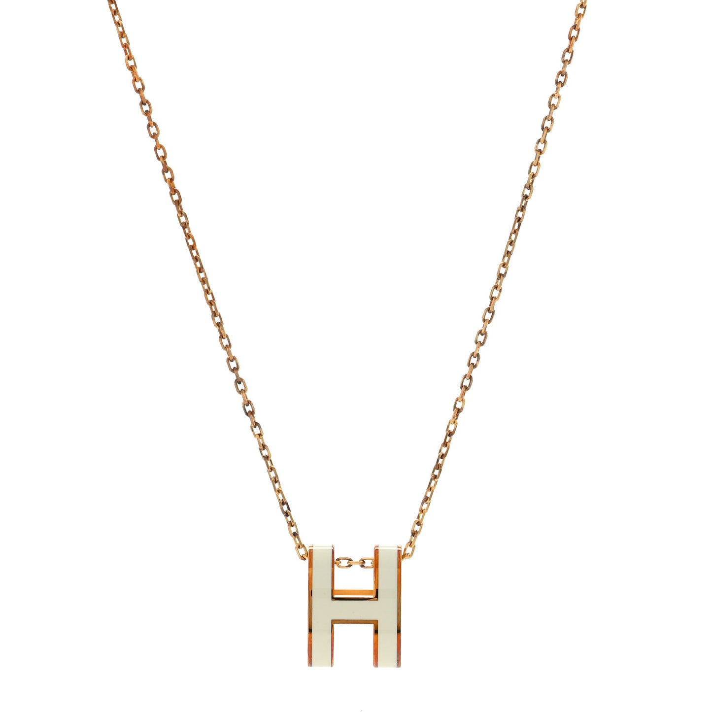 Lacquered Gold Pop H Pendant Necklace White