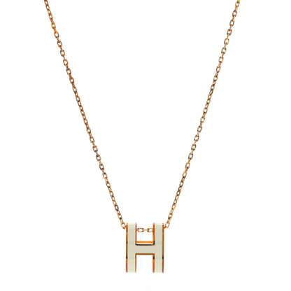 Hermes Lacquered Gold Pop H Pendant Necklace White 1 of 6