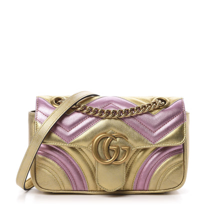 Gucci Metallic Calfskin Matelasse Mini GG Marmont Shoulder Bag Gold Pink 1 of 10